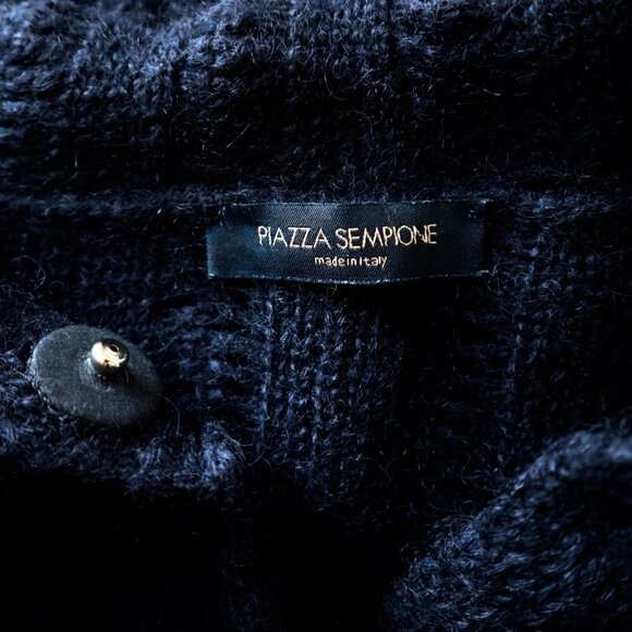 Piazza Sempione Navy Blue Cardigan Long Chunky Wool Mohair Cashmere Knit Size 42 - Picture 6 of 6